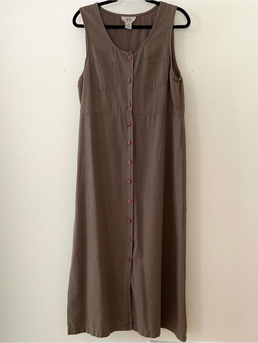 Vtg Sleeveless Maxi Dress Size 14 Button Front Country Cottage Modest Classic